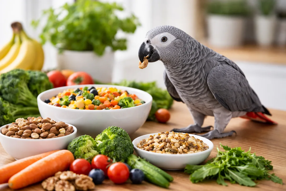 Quelle alimentation est recommandée pour un perroquet gris